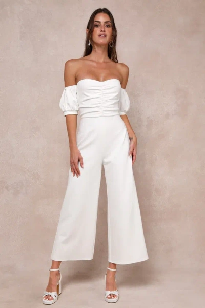 Lulus Impress Release White Off-the-shoulder Puff Sleeve Jumpsuit