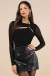Lulus Impressive Allure Black Mesh Cutout Bodysuit In Black