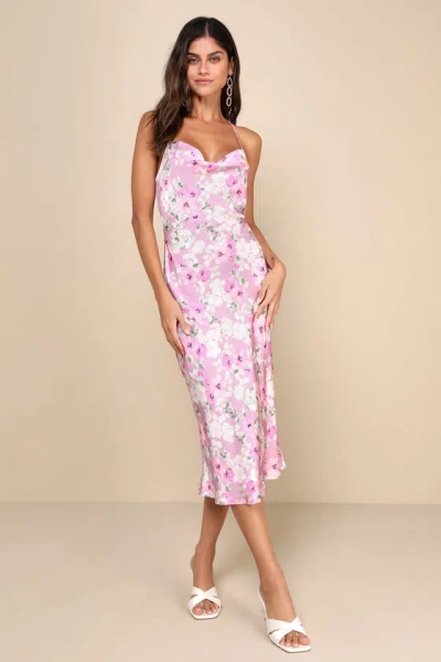 Lulus Impressive Delight Mauve Pink Floral Backless Midi Slip Dress