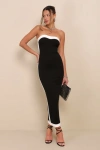 Lulus Impressive Edge Black Color Block Strapless Midi Dress In Black