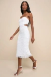 Lulus Impressive Elegance White Crochet Lace Strapless Midi Dress In White