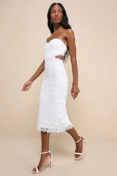 Lulus Impressive Elegance White Crochet Lace Strapless Midi Dress