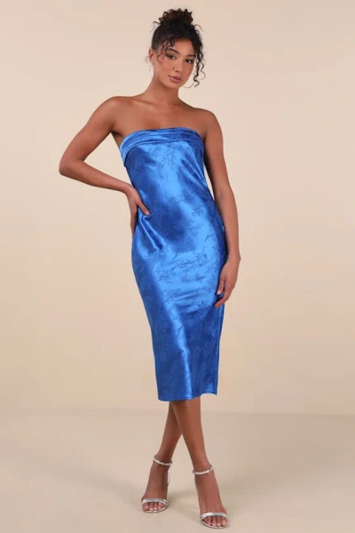 Lulus Impressive Favorite Blue Jacquard Strapless Midi Dress