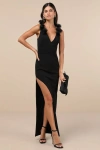 Lulus Impressive Impact Black 3d Floral Pleated Sleeveless Maxi Dress In Black