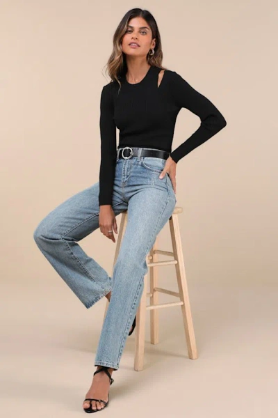 Lulus Impressive Sensation Black Ribbed Cutout Sweater Top