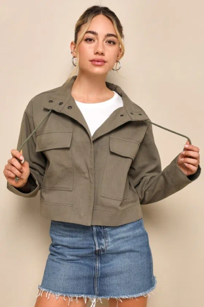 Lulus Impressive Trend Olive Green Twill Cropped Utility Jacket