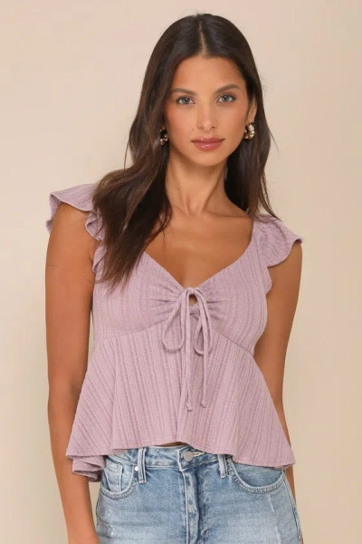 Lulus Impressively Charming Lavender Tie-front Short Sleeve Top In Purple