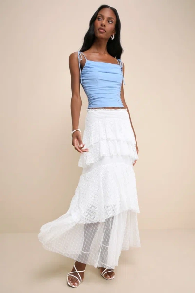 Lulus Impressively Darling Ivory Mesh Lace Tiered Midi Skirt