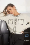 Lulus Impressively Iconic Ivory Waffle Knit Contrast Cardigan In Ivory