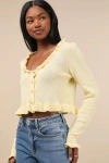 Lulus Impressively Sweet Light Yellow Ruffled Cropped Cardigan In Light Yellow