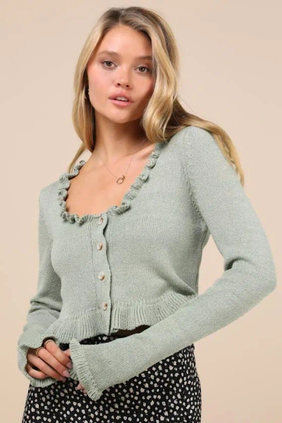 Lulus Impressively Sweet Sage Green Ruffled Cropped Cardigan
