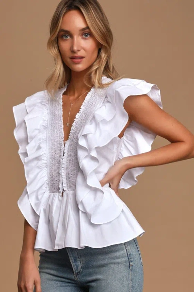 Lulus In A Ruffle White Ruffled Hook And Eye Top