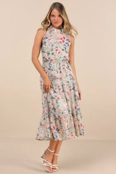 Lulus In My Dreams Sage Floral Print Midi Dress