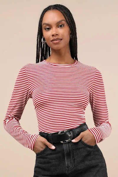 Lulus Inclined To Sweetness Red And White Striped Long Sleeve Top
