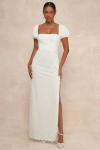 Lulus Incredible Glamour White Sequin Puff Sleeve Column Maxi Dress In White