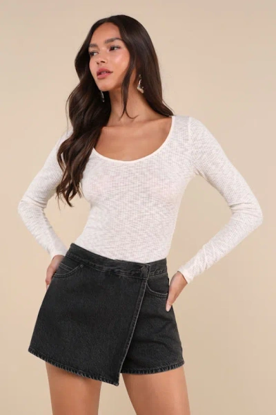 Lulus Incredibly Cool Cream Burnout Scoop Neck Long Sleeve Top In White