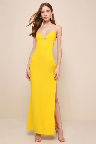 Lulus Incredibly Iconic Yellow Sleeveless Lace-up Cutout Maxi Dress