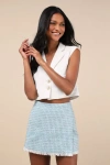 Lulus Incredibly Poised Blue Tweed Textured Mini Skort In Blue