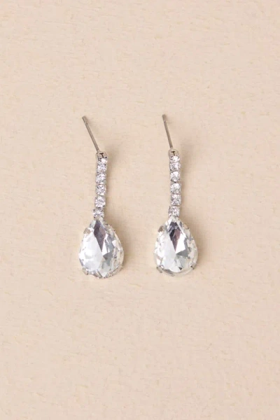 Lulus Indescribable Glow Silver Rhinestone Drop Earrings In Metallic
