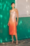 Lulus Indescribable Poise Peach Ombre Satin Strapless Midi Dress In Peach