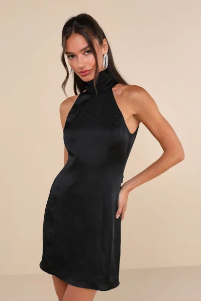 Lulus Infinite Admiration Black Satin Halter Mini Dress