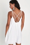 Lulus Inspirational Cutie White Linen Strappy Shift Mini Dress In White