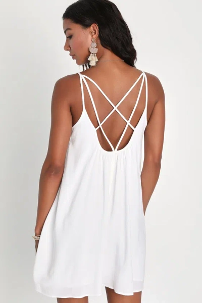 Lulus Inspirational Cutie White Linen Strappy Shift Mini Dress