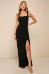 Lulus Inspiring Allure Black Square Neck Column Maxi Dress In Black