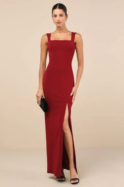 Lulus Inspiring Allure Wine Red Square Neck Column Maxi Dress