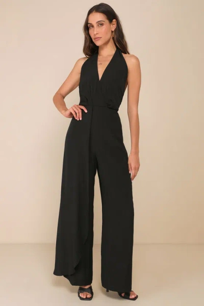 Lulus Inspiring Sultriness Black Textured Halter Backless Jumpsuit