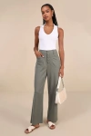 Lulus Instinctively Elevated Olive High-rise Button-fly Wide-leg Pants In Green