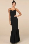 Lulus Instinctively Stunning Black Lace Bustier Trumpet Midi Dress In Black