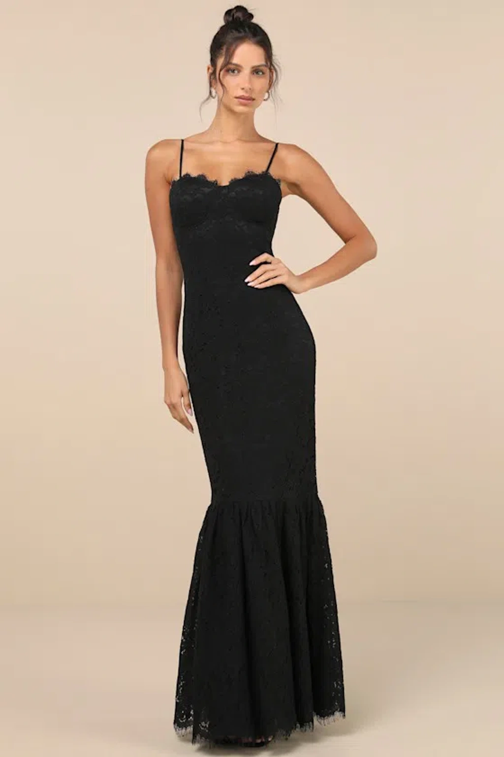 earrings to wear with black lace dress Caylee Lace Camisole in Black main image 1