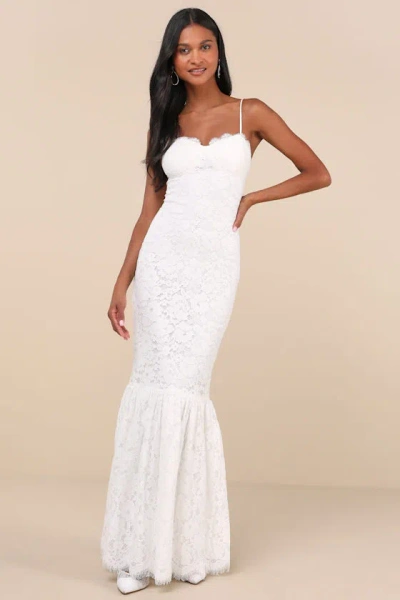 Lulus Instinctively Stunning White Lace Bustier Trumpet Midi Dress