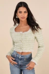 Lulus Instinctively Upscale Green Tweed Lurex Cropped Jacket In Green