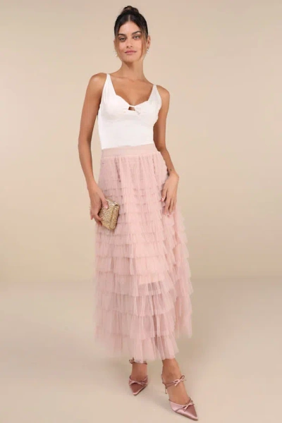 Lulus Instinctually Flirty Dusty Pink Tulle Tiered Maxi Skirt