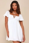 Lulus Intentionally Adorable White Plisse Textured Mini Dress In White