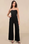 Lulus Intriguing Elegance Black Lace Strapless Jumpsuit In Black