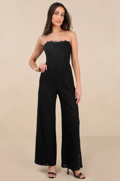 Lulus Intriguing Elegance Black Lace Strapless Jumpsuit
