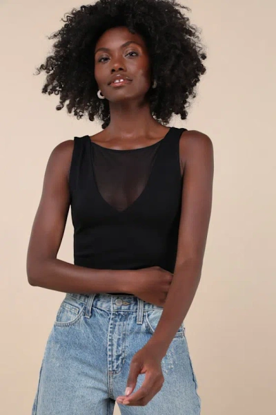 Lulus Intriguing Perception Black Sheer Mesh Sleeveless Bodysuit