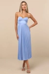 Lulus Irelyn Dusty Blue Satin Bustier Midi Dress