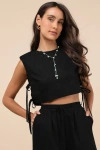 Lulus Irida Black Tie-side Sleeveless Crop Top