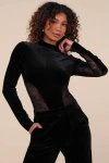 Lulus Irreplaceable Appeal Black Velvet Lace Mock Neck Bodysuit In Black
