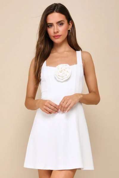 Lulus Irreplaceable Cutie White Rosette Sleeveless A-line Mini Dress