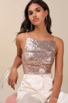 Lulus Irreplaceable Shine Rose Gold Sequin Lace-up Crop Top In Rose Gold