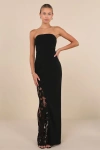 Lulus Irresistible Attitude Black Strapless Lace Column Maxi Dress In Black