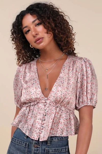 Lulus Irresistible Charisma Mauve Floral Peplum Crop Top