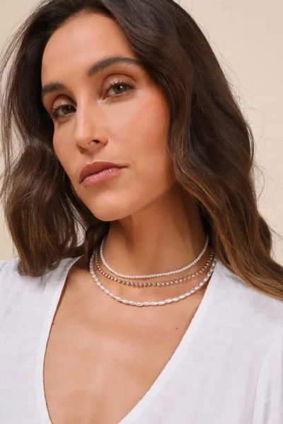 Lulus Irresistible Dazzle Gold Rhinestone Pearl Necklace Set