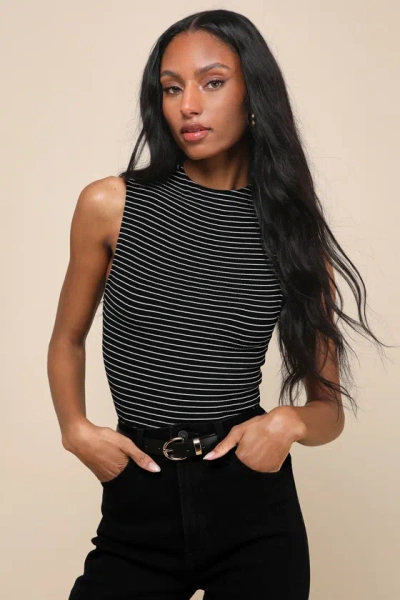 Lulus Irresistibly Chic Black Striped Funnel Neck Tank Top