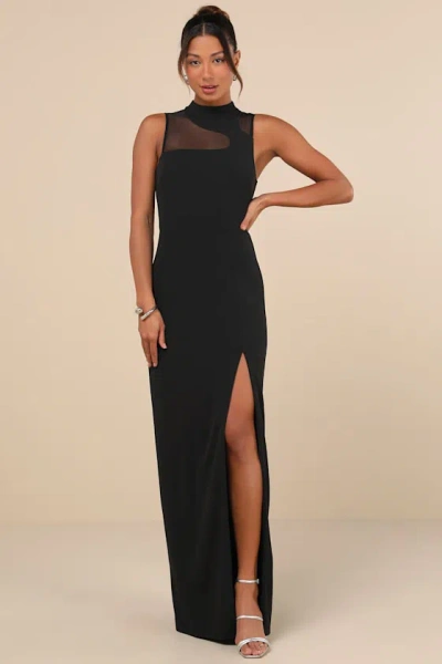 Lulus Irresistibly Modern Black Mesh Mock Neck Maxi Dress